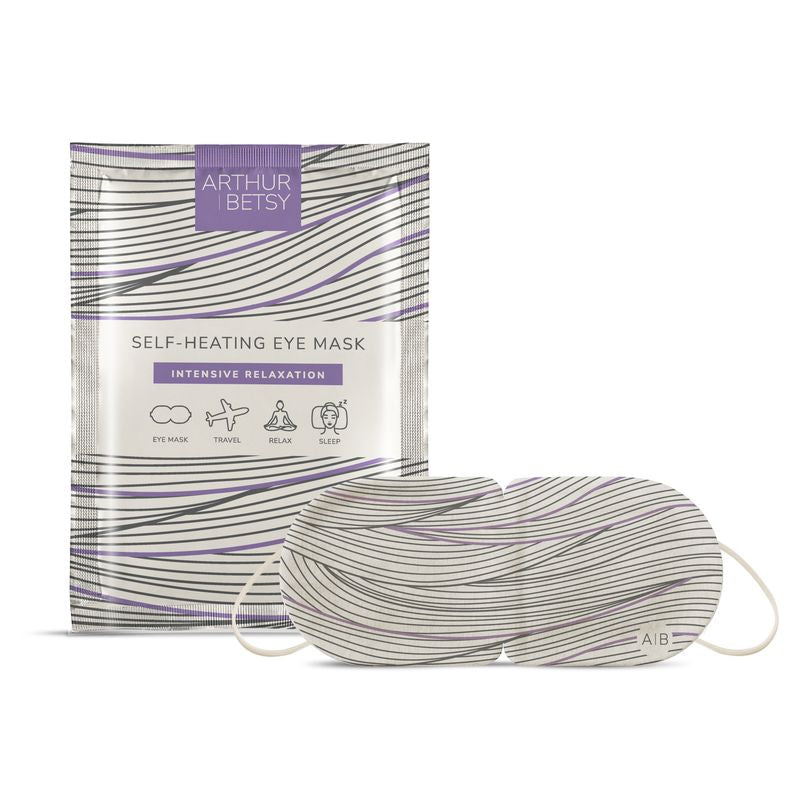 Self-heating eye mask with packaging on a white background