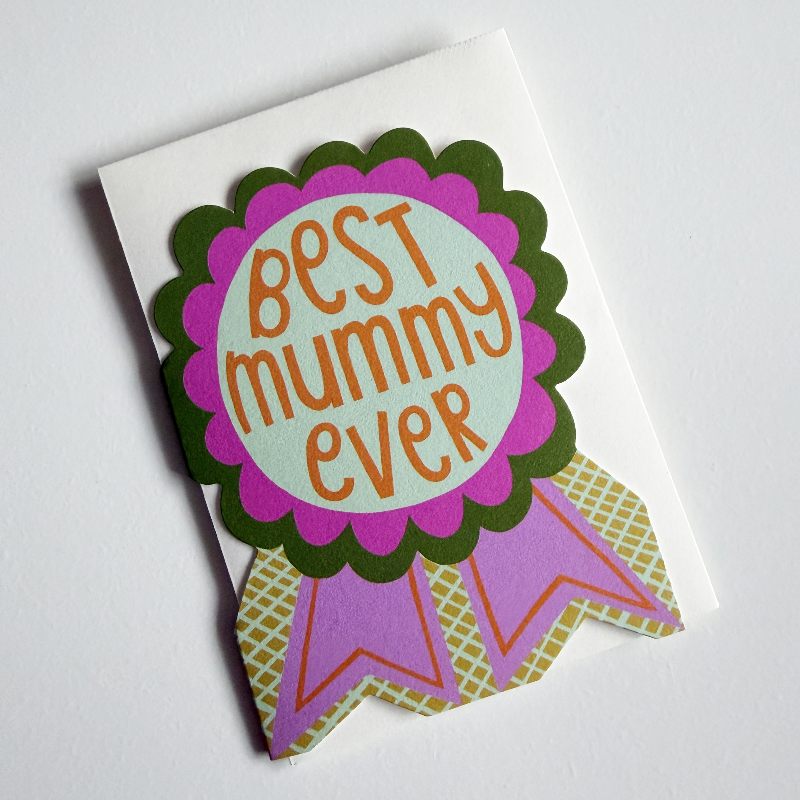Card with 'Best Mummy Ever' text on a white background