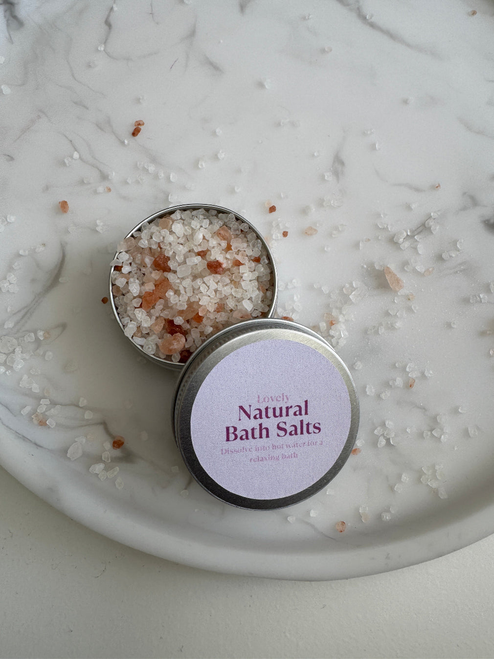 Natural Bath Salts in a metal tin