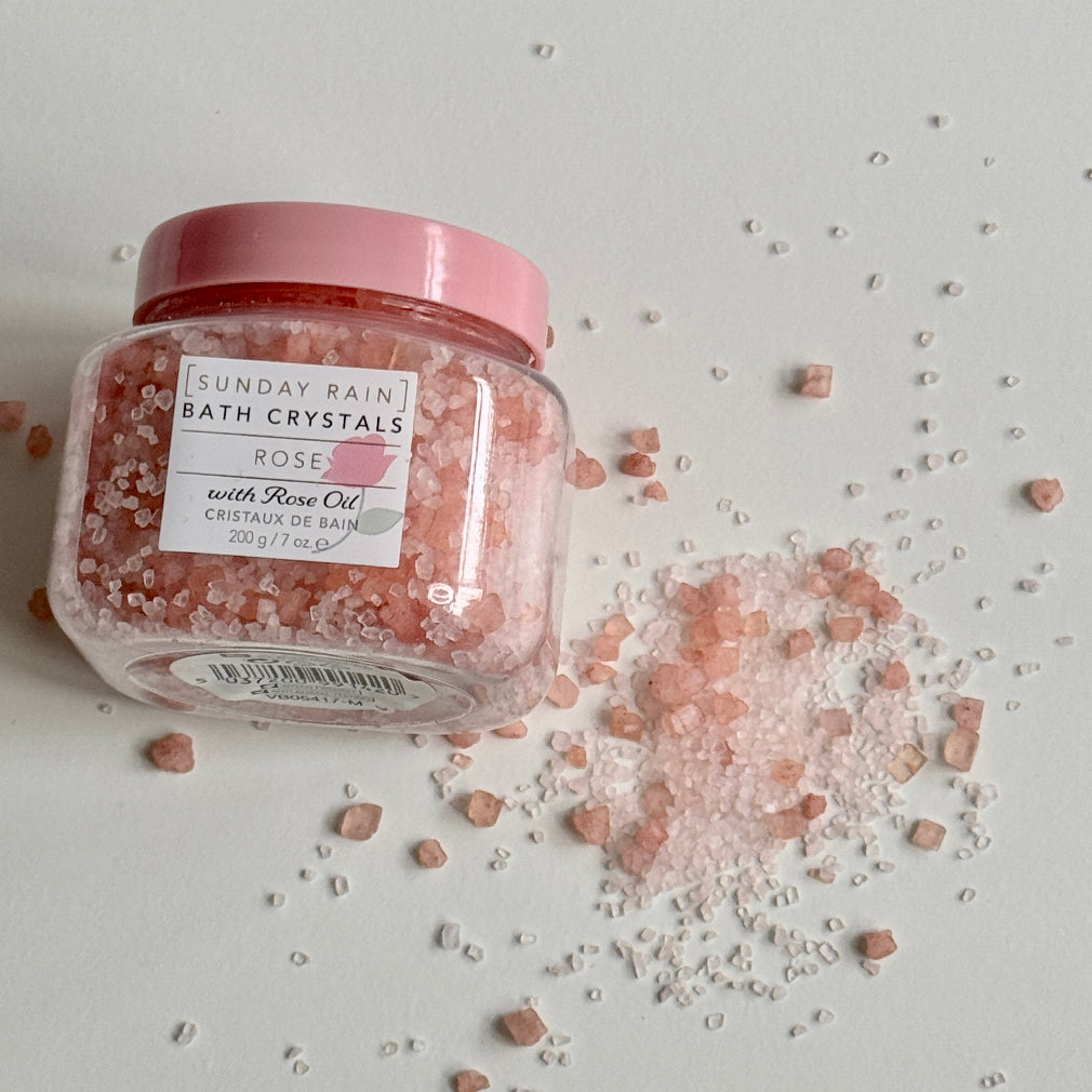 Bath crystals infused with rose oil