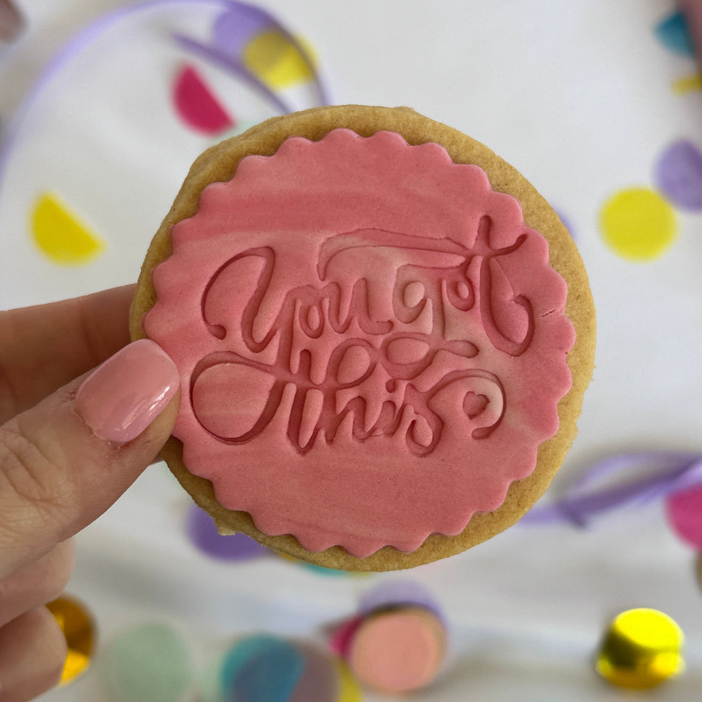 Handmade biscuit with icing and wording you got this