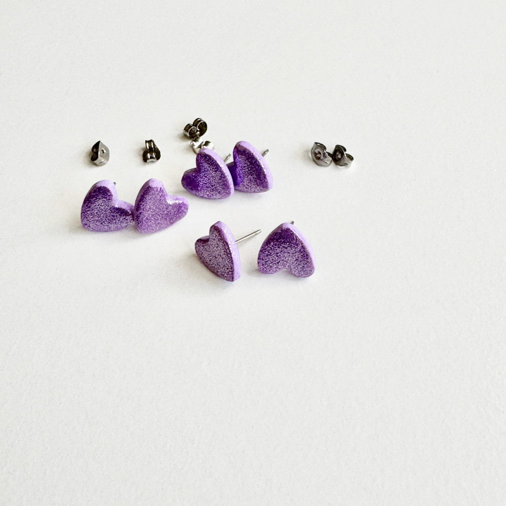 Purple Glitter Heart Earrings