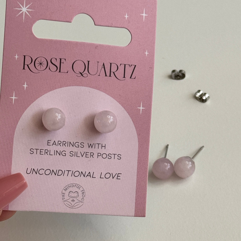 rose quartz crystal stud earrings finished with sterling silver posts with butterfly backs
